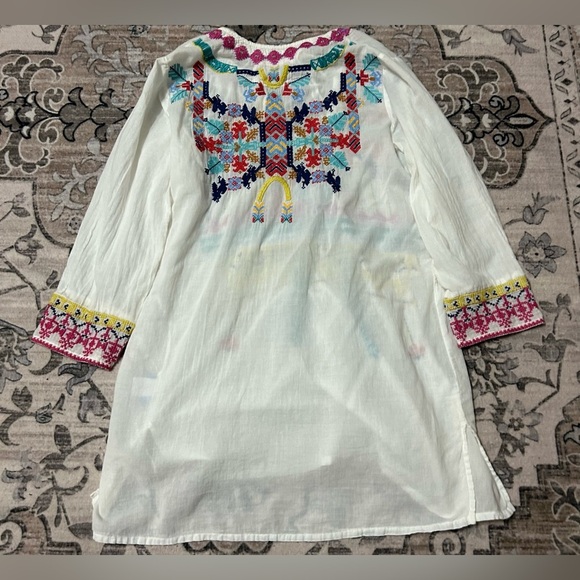 Johnny Was Biya Tunic Blouse Sz S Bohemian Embroidered Colorful Peasant Festival - Picture 2 of 5